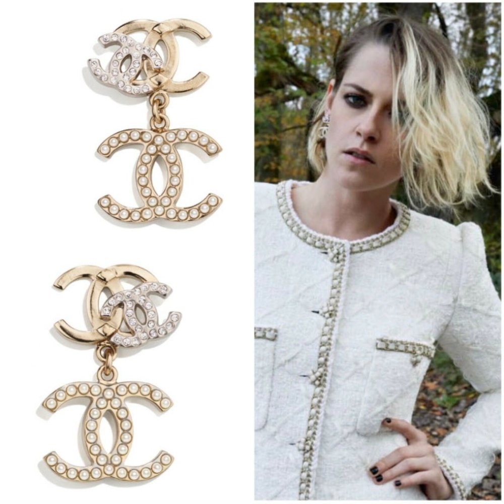 New with tag 2021 Métiers d'Art Faux Pearl & Strass CC Drop Earrings 21A Runway